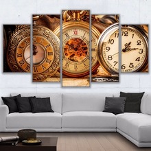 Impresiones de alta definición en lienzo con marco Modular, póster para decoración de pared del hogar, arte, 5 piezas, División de Imágenes de tiempo, pintura de reloj Retro de bolsillo 2024 - compra barato