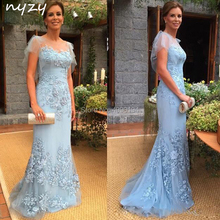 NYZY M26 Mother of Groom Dresses Blue Elegant 2019 Lace Short Sleeve Bride Mother Evening Gowns Wedding Party Guest Formal Dress 2024 - buy cheap