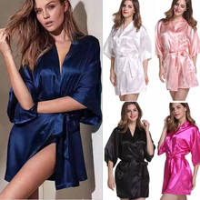 Women Sexy Robe Pajamas Silk Satin Kimono Robe Dressing Gown Wedding Bridesmaid Sleepwear Bathrobe Robe 2019 2024 - buy cheap