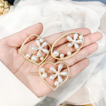 Korea Simulated Pearl Hair Clips Gold  Flower Geometric Round Heart Barrettes For Women Hairgrips Hair Accessories Girl Headwear 2024 - buy cheap