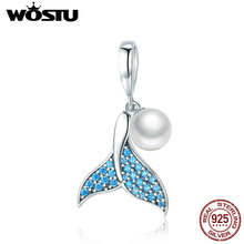 WOSTU Real 925 Sterling Silver Mermaid Tail Elegant Pearl CZ Charm Beads fit Bracelet & Bangle Women Fashion Jewelry Gift CQC877 2024 - buy cheap