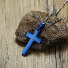 Simple Stainless Steel Blue Cross Pendant Necklace for Men Crucifixion Crosses Unisex Jewelry 20 inch Chain 2024 - buy cheap