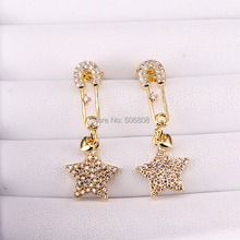 4 Pairs, Clear cz safety pin earring jewelry, gold filled star dangle earring 2024 - buy cheap