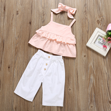3pcs Set Toddler Kids Baby Girl Ruffle Sling Vest Tops Pants Headband Outfits Sunsuit New Summer Girls Clothes Set 2024 - buy cheap