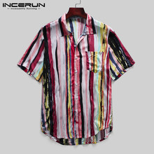 2019 Fashion Striped Shirt Men Lapel Neck Button Short Sleeve Breathable Streetwear Casual Men Hawaiian Shirts Camisa INCERUN 2024 - buy cheap