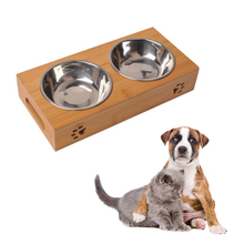 Cuencos de alimentación y bebida de acero inoxidable para perros y gatos, combinación con marco de bambú, cerámica 2024 - compra barato