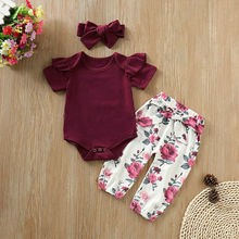 Pudcoco 2019 New Brand Newborn Infant Girls Short Sleeve Tops Romper Floral Pants Headband Outfits Clothes 3PCS Set Summer 0-24M 2024 - buy cheap