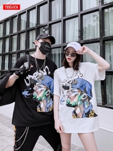 Dropshipping 2019 summer smoking portrait print short-sleeved shirt spring men and women couple hip hop Harajuku loose T-shirt 2024 - buy cheap