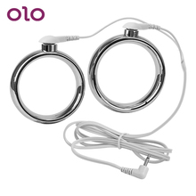 OLO Electric Shock Penis Rings Stainless Steel Male Chastity Delay Ejaculation Cock Rings Sex Toys for Men Adult Games 2024 - buy cheap
