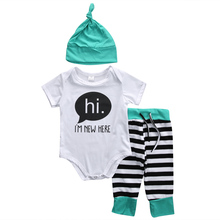 2019 New 3Pcs Set 2016 New autumn baby Boy girl clothes set Cotton Romper + striped pants+Hats 3pcs newborn baby clothing set 2024 - buy cheap