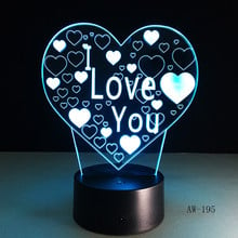 3D Led ночник I Love U Usb сенсорный пульт дистанционного управления 7 видов цветов меняющийся светится в темноте игрушки подарок на Рождество, Хэллоуин AW-195 2024 - купить недорого