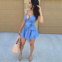 2019 Newest Hot Womens Sleeveless Deep V Neck Casual Dress Strap Empire Solid Bow Dresses Skater Ladies Party Mini Dress 2024 - buy cheap