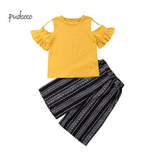 Pudcoco Nova Marca de Moda Bebê Menina Crianças Tops T-shirt + Listrado Calças Soltas Roupas Outfits Set 2024 - compre barato