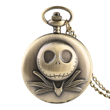 Vintage Bronze Skull Carving Pocket Watch Quartz Watch Necklace Chain With Skull Pendant Antique Clock Men Women Gift Relgio 2024 - buy cheap