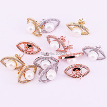 8Pairs Fashion jewelry micro pave cz eye shape pearl earring mix color plating zirconia stud earrings 2024 - buy cheap