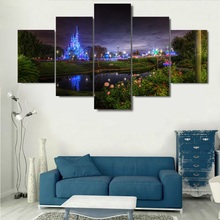 Canvas Wall Art Framework Decorative 5 Pieces Magic Kingdom At Night Modular Picture Living Room HD Printed Poster Painting 2024 - buy cheap