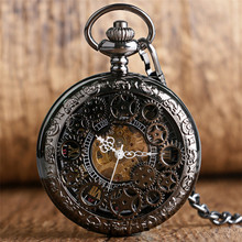 Vintage Mechanical Pocket Watch Gear Wheel Half Hunter Pendant Clock Roman Numerals Retro Watch Hand Winding reloj de bolsillo 2024 - buy cheap