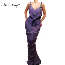 Tassel Purple Mermaid Evening Dresses Spaghetti Straps With Crystals Sexy Party Gowns 2019 Couture Robe De Soiree Prom Dresses 2024 - buy cheap