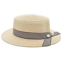 Шляпа от солнца с жемчугом для детей и взрослых, милая детская шапка от солнца, ручной работы с бантом, Соломенная пляжная шапка с большими полями, Повседневная летняя шапка 2024 - купить недорого