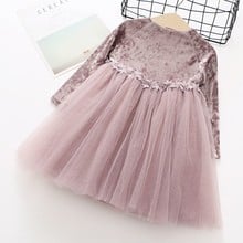 Girls Dress Kids Clothing Velvet Style Dresses Long Sleeves Waist Flower Evening Fashion Tutu Princess Dress Autumn Winter 2-6 Y 2024 - buy cheap