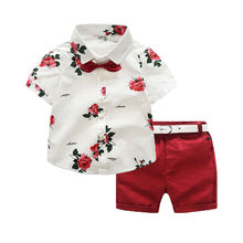 2019 Summer Toddler Kids Boy Clothes Gentleman Short Sleeve Floral Shirt Tops Shorts Pant 2PCS Outfits Formal Suit 2024 - buy cheap