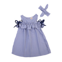 Fashion Striped Toddler Children Dress Summer Girl Clothes Princess Kids Girls Off Shoulder Ruffles Party Dresses 1-6 Years 2024 - buy cheap