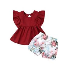 Футболка для маленьких девочек Топы + штаны с цветочным рисунком комплект из 2 предметов летняя одежда Изысканная одежда для девочек 2024 - купить недорого