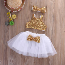Moda verão 3 pçs roupas da menina princesa bebê menina lantejoulas topos + tutu outfits vestido de festa vestido de verão 2024 - compre barato