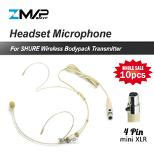 10pcs Professional 4pin XLR TA4F Headset Headworn Cardioid Condenser Microphone For Shure Wireless Bodypack Transmitter input 2024 - buy cheap