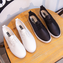 Sapato feminino branco em cor sólida, calçado feminino estilo básico salto plano couro macio amarra boa qualidade sapato preto 2024 - compre barato