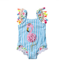 2019 Nova Da Criança Do Bebê Dos Miúdos Meninas Flamingo Conjunto Biquíni Swimwear Maiô Maiô Praia Menina Roupa Do Bebê Algodão 6 M -5 T 2024 - compre barato