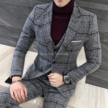 Vestido xadrez slim cinza claro com fenda, traje masculino de casamento com lapela repicada, 3 peças, feito sob encomenda, 2019 2024 - compre barato