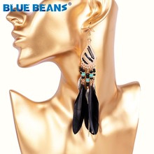 Pendientes largos para mujer, accesorios hechos a mano, joyería coreana, Bohemia, amarilla, con borla, dorada, nueva pluma 2024 - compra barato