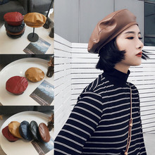 Vintage Faux PU Leather Beret Womens Ladies Autumn Spring Berets Hat French Cap Wine Red Black Brown Fashion Caps New 2024 - buy cheap