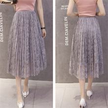 2018 Spring Summer Vintage Lace Skirts Womens Elastic High Waist Tulle Mesh Skirt Long Pleated Tutu Skirt Female Jupe Longue 2024 - buy cheap