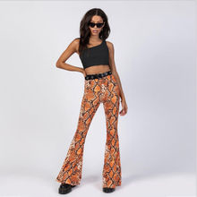 Women Bell Bottoms Flare Trousers High Waist Stretch Snake Skin Long Pants Coral Pink Sexy Trendy Cool Flare Pants 2024 - buy cheap