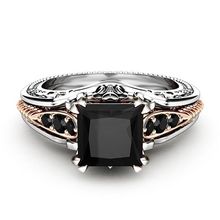Fashion plated silver inlaid black square zircon princess ring Europe and America engagement ring ladies 2024 - buy cheap