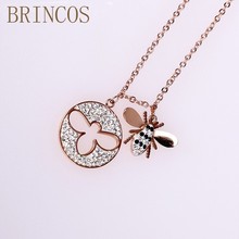 Collar de abeja de acero inoxidable para mujer, colgante de diamantes de imitación, cadena de oro rosa de cristal, joyería para mejor amiga 2024 - compra barato