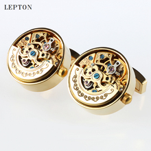Low-key Luxury Functional Watch Movement Cufflinks Lepton Stainless Steel Steampunk Gear Watch Mechanism Cufflinks for Mens 2024 - buy cheap