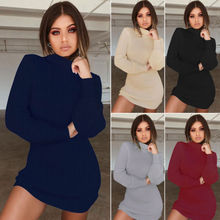 Women Tops Pullover Knitwear Long Tops Dress Bodycon Knit Turtleneck Dress Winter Women Knitted Gray Sweater 2024 - buy cheap