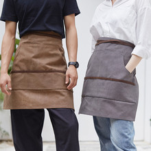 Brown Gray Canvas Waist Apron Cotton Leather Strap Barista Bartender Baker Pastry Chef Uniform Florist Artist Work Wear E10 2024 - buy cheap