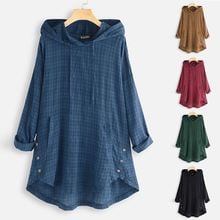 ZANZEA Women Plaid Checked Shirt 2020 Vintage Tunic Tops Female Hoodies Hooded Long Sleeve Blouse Casual Buttons Blusas Chemise 2024 - buy cheap