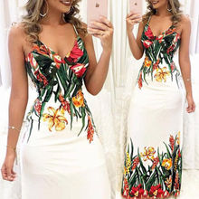 Women Summer Strappy Boho Bodycon Floral Dresses Sleeveless V-neck Beach Sundress Party Long Dress 2024 - buy cheap