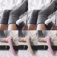 Women Soft Winter Cable Knit Over knee Long Boot Warm Thigh High Stockings Fashion Solid Autumn Girls Femma Stockings 2024 - buy cheap