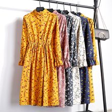 Corduroy High Elastic Waist Vintage Dress A-line Style 2018 Winter Women Full Sleeve Floral Print Dresses Feminino 27 Colors 2024 - buy cheap