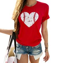 Camiseta casual feminina, camiseta da moda para verão, estampa de coração, gola redonda, 2019 2024 - compre barato