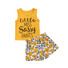 Little Girl Outfits Summer Baby girl Clothes Set Letter Floral Print Sleeveless Shirt Vest Tops+Shorts 2PCS Clothing Set 1-5T 2024 - buy cheap