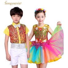 Vestido de balé para meninas, roupa de dança infantil com lantejoulas para meninos e meninas 2024 - compre barato