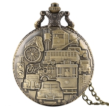 Retro Old Shanghai Quartz Pocket Watch Bronze Ferry Car Rickshaw Pattern Necklace Pendant Casual Watches Clock Male Collectibles 2024 - buy cheap