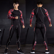 men's running suit brand 3D print red  long-sleeved shirt leggings men 2 piece rashgarda mma compression suit  base layer 4XL 02 2024 - buy cheap